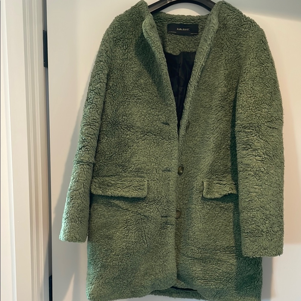 Zara Green Faux Fur Coat